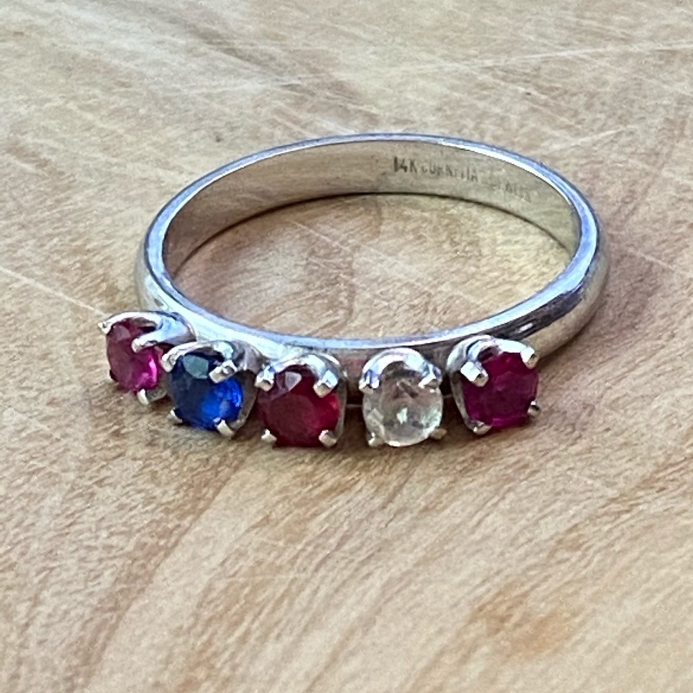 Euc 14k Gold Ring Diamond, Sapphire, Ruby & Garne… - image 4